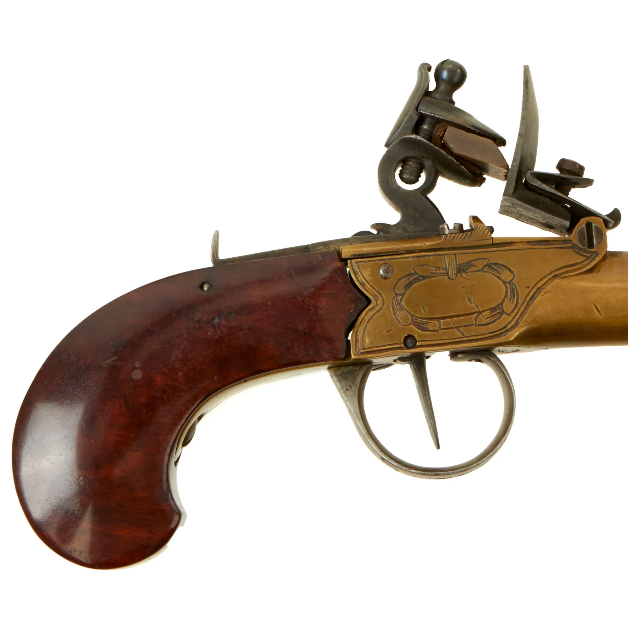 Original European Continental Brass Framed Flintlock Boxlock Vest Pistol with Safety - circa 1800