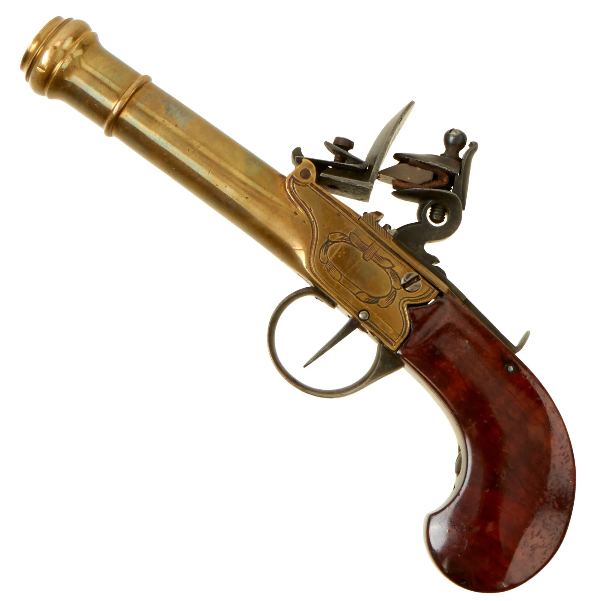 Original European Continental Brass Framed Flintlock Boxlock Vest Pistol with Safety - circa 1800