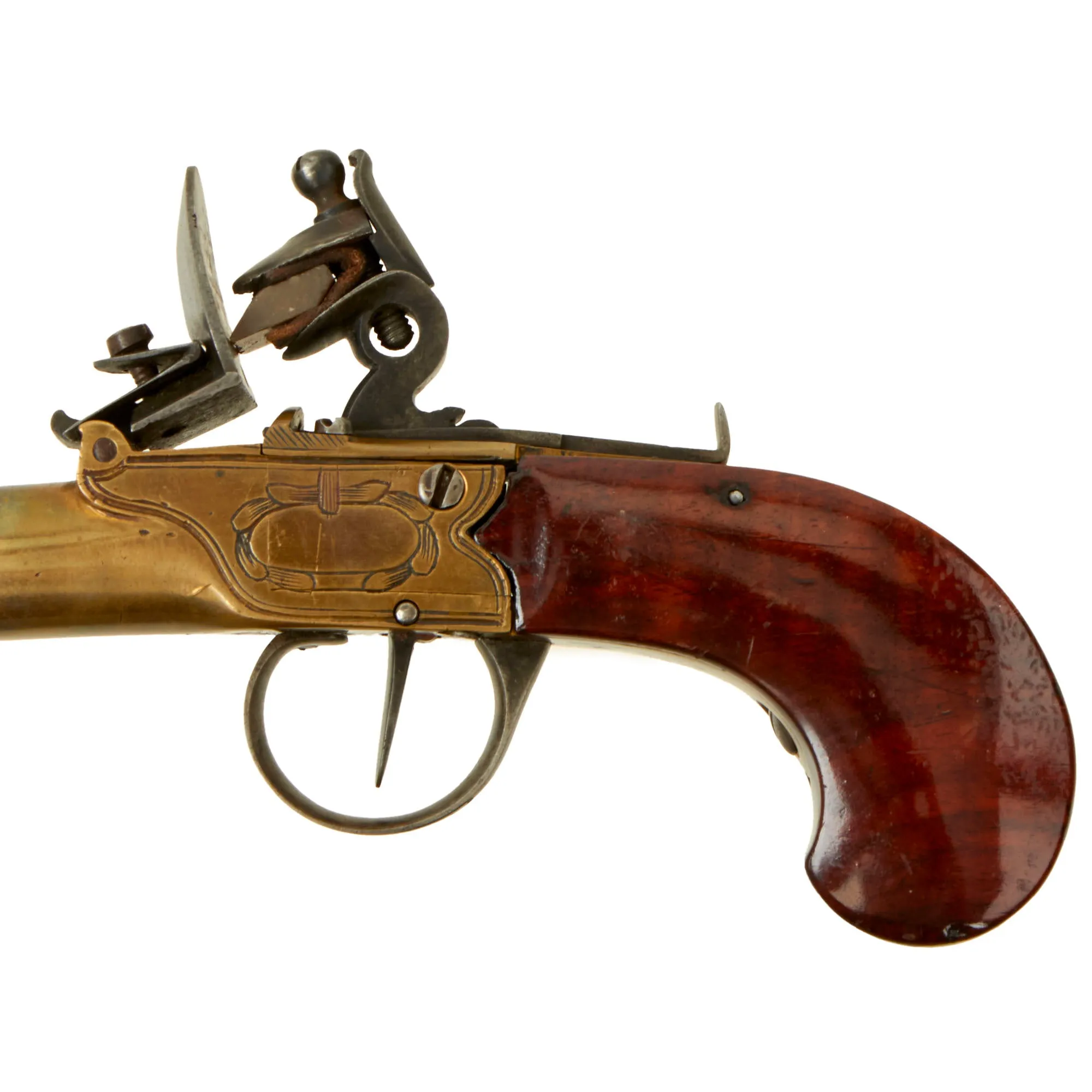 Original European Continental Brass Framed Flintlock Boxlock Vest Pistol with Safety - circa 1800