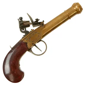Original European Continental Brass Framed Flintlock Boxlock Vest Pistol with Safety - circa 1800