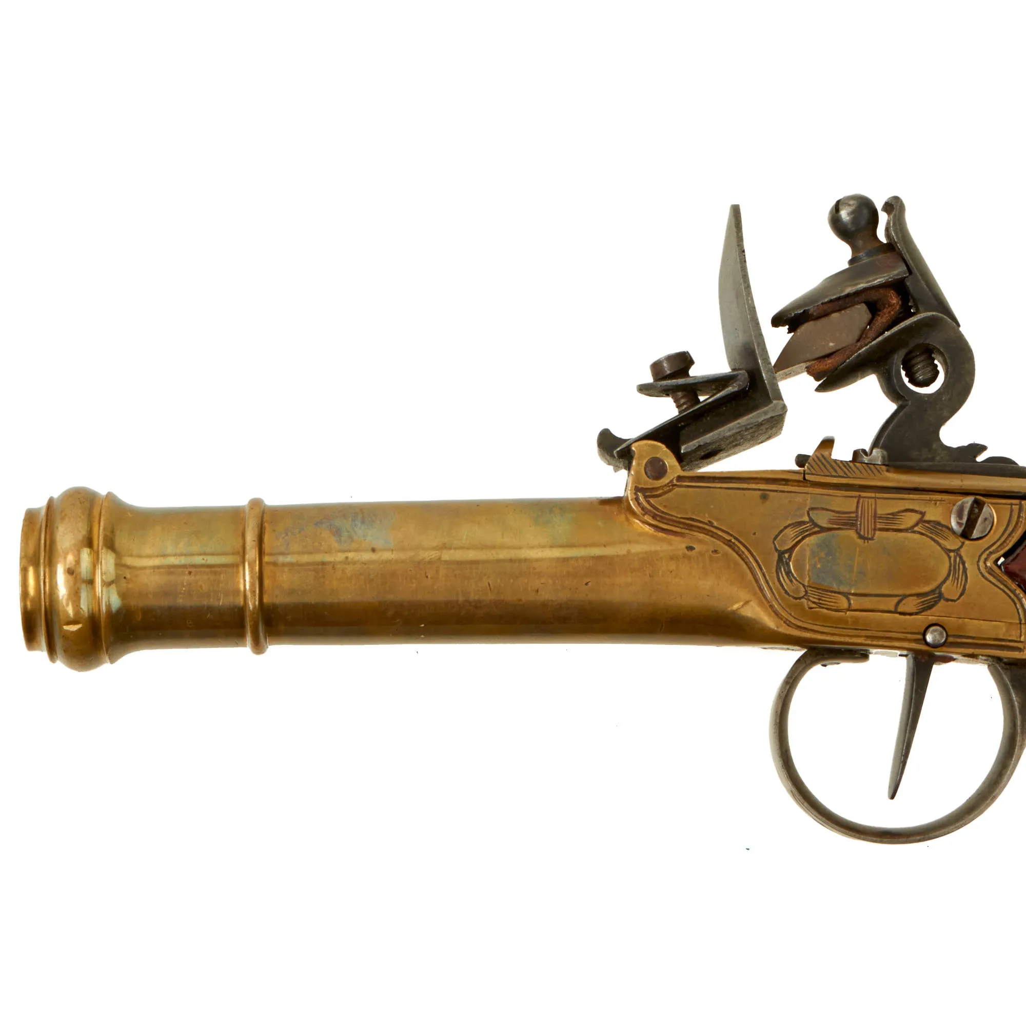 Original European Continental Brass Framed Flintlock Boxlock Vest Pistol with Safety - circa 1800