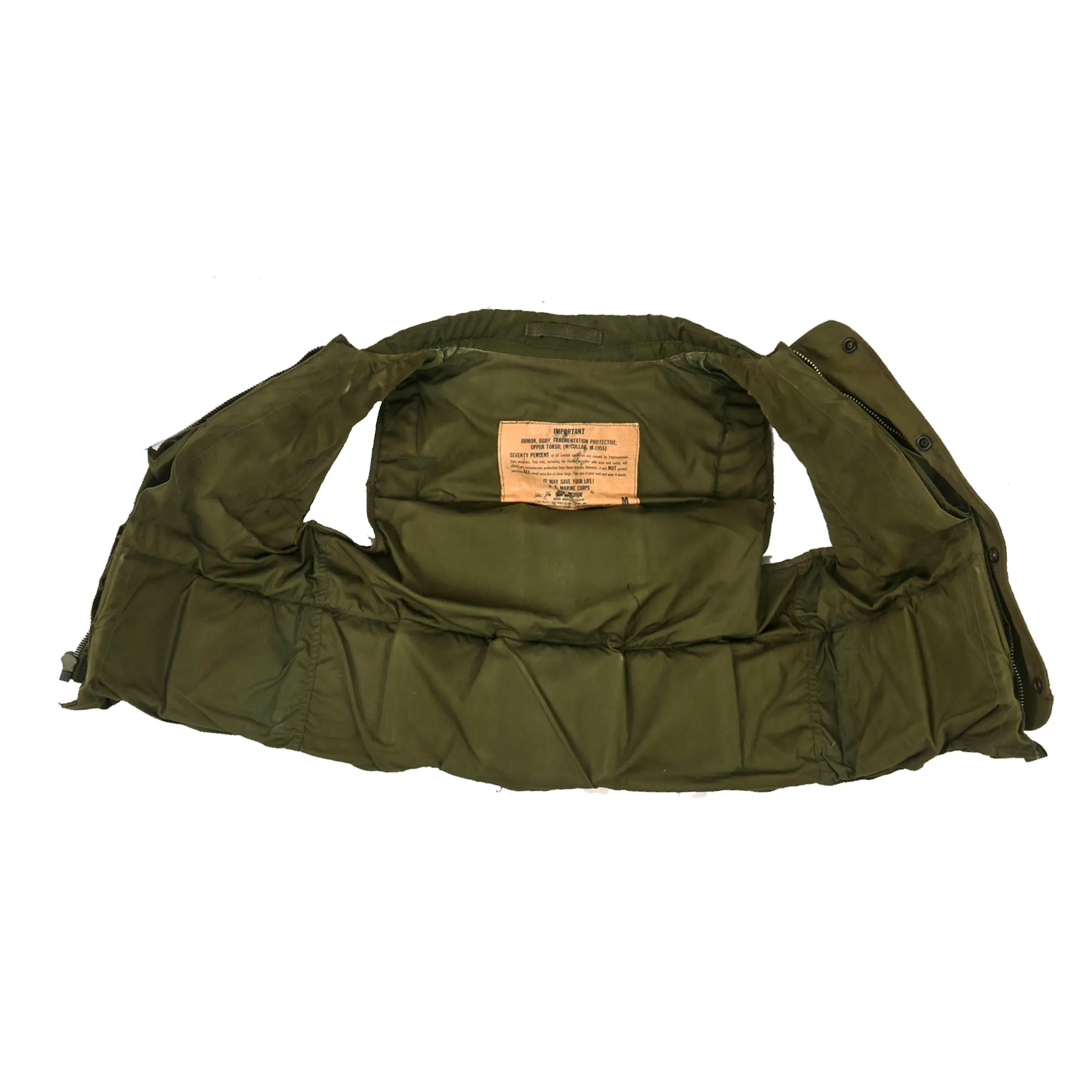 Original U.S. Vietnam War U.S.M.C. M-1955 Flak Body Armor Vest Unit Marked For Marine Air Control Group, Marine Air Support Squadron 1 - Size Medium