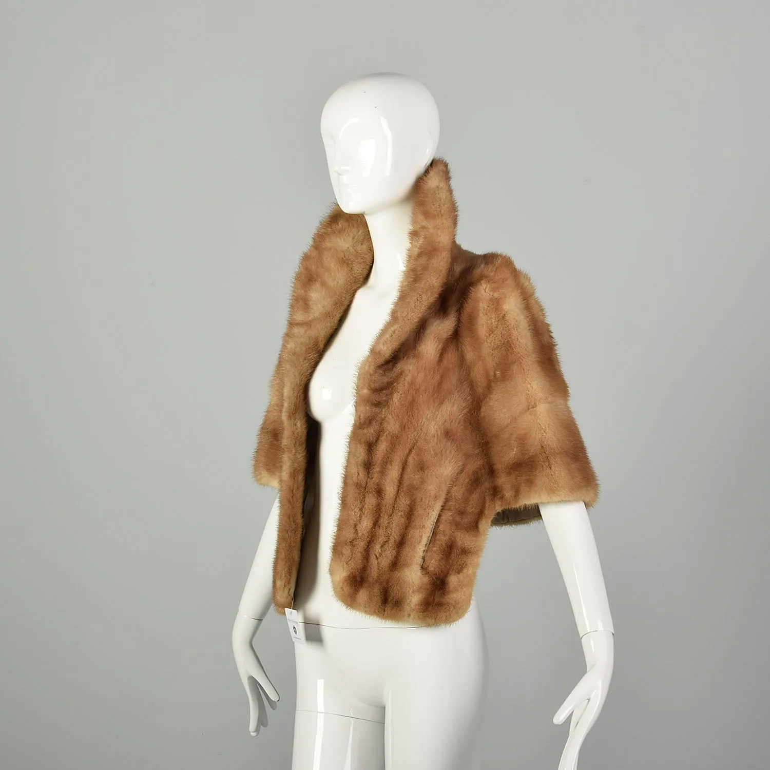 OSFM 1950s Caramel Mink Wrap Winter Stole Shawl Collar Cape Real Fur