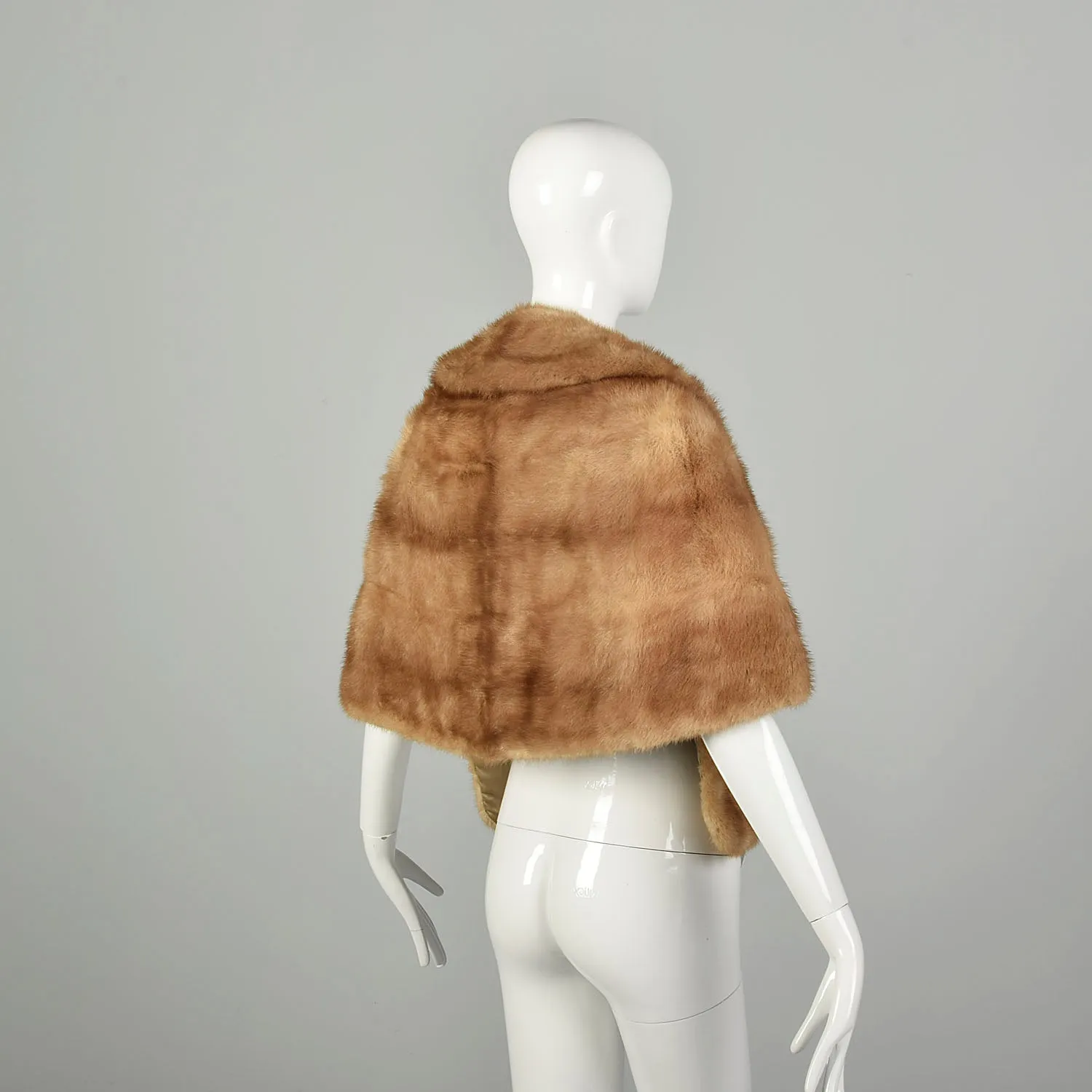 OSFM 1950s Caramel Mink Wrap Winter Stole Shawl Collar Cape Real Fur