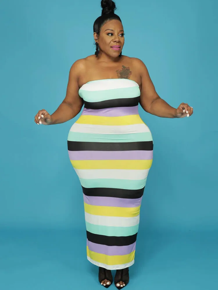 Plus Size Two Piece Rainbow Open Front Cardigan Dresses Sets
