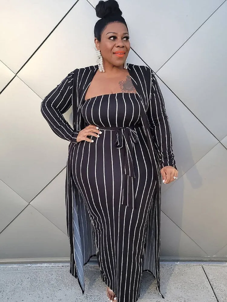 Plus Size Two Piece Rainbow Open Front Cardigan Dresses Sets