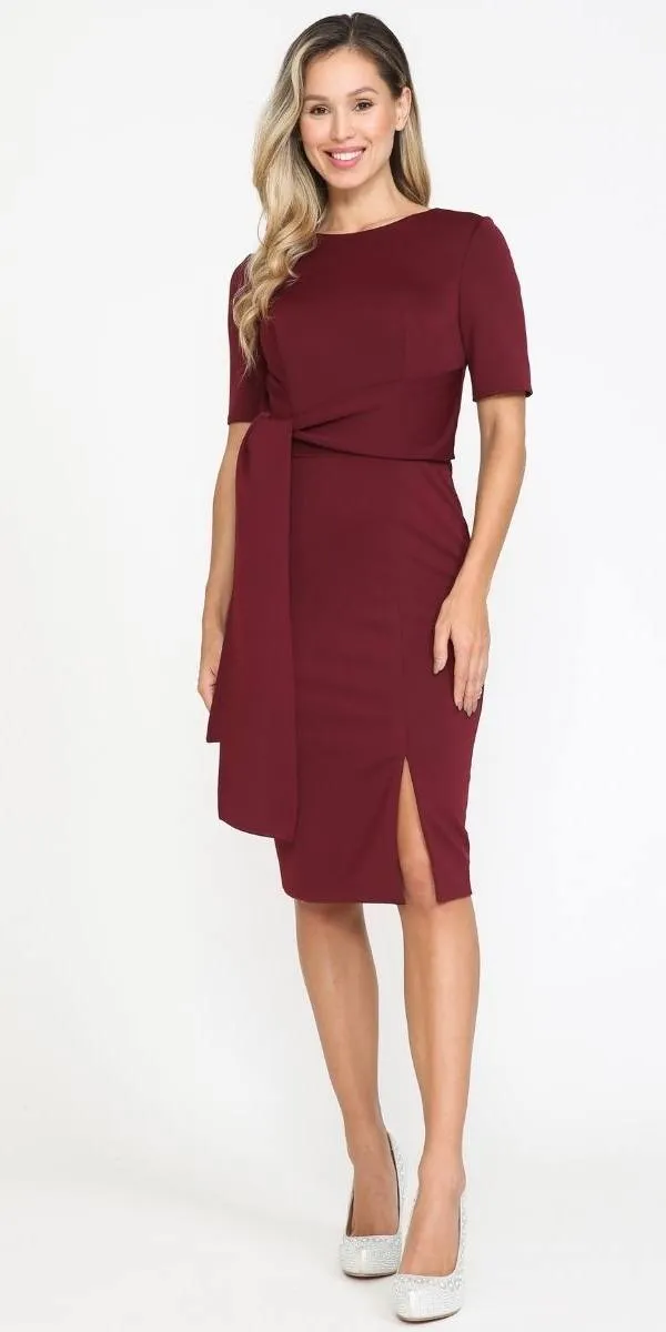 Poly USA 8524 Knee Length Short Sleeve Cocktail Dress