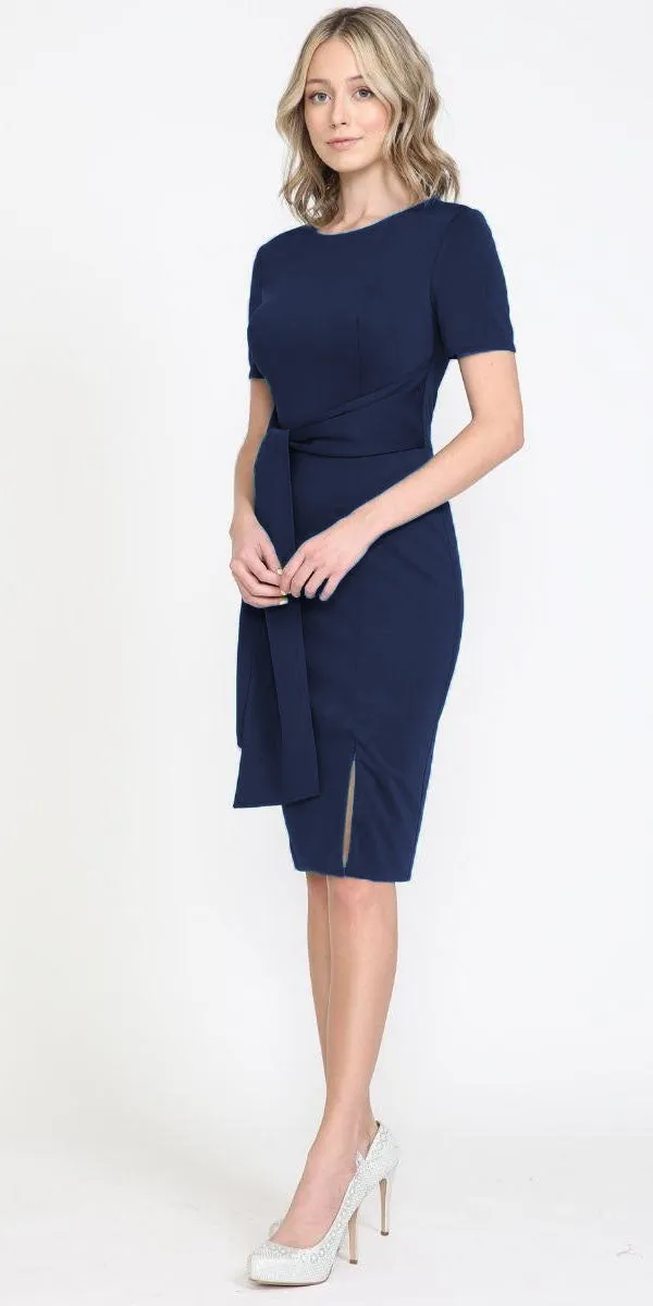 Poly USA 8524 Knee Length Short Sleeve Cocktail Dress