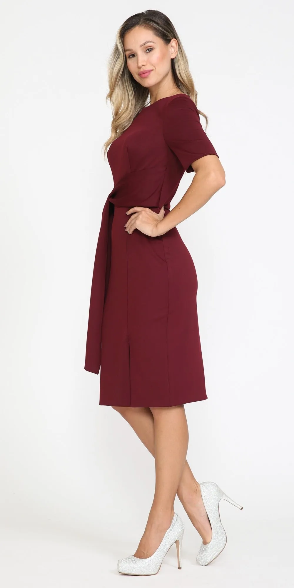 Poly USA 8524 Knee Length Short Sleeve Cocktail Dress