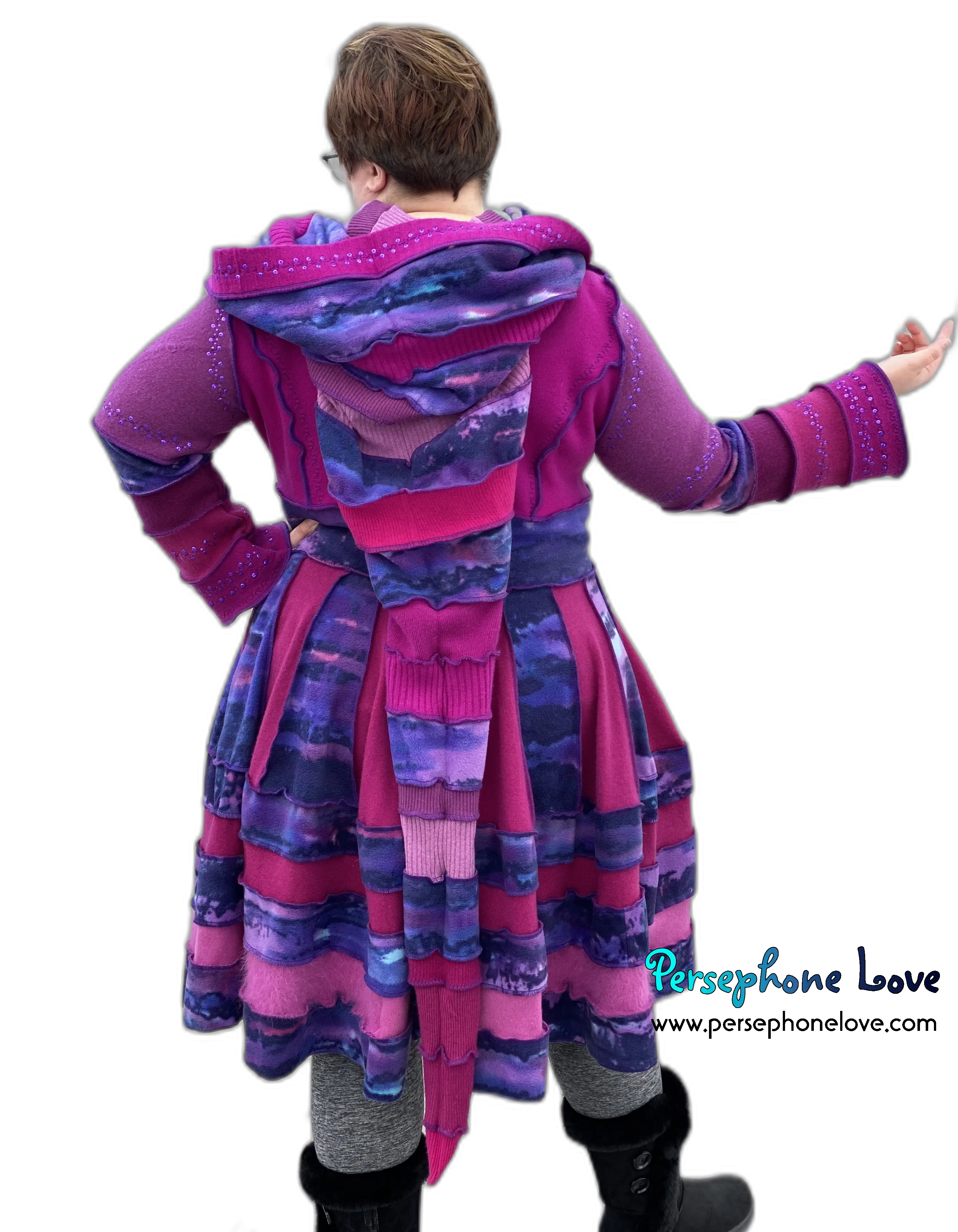 "Magenta Magic" GODDESS SIZE embroidered/felted cashmere Katwise-inspired patchwork sweatercoat-2526