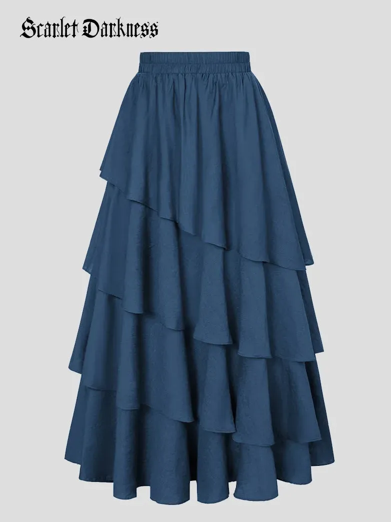 Renaissance Elastic Waist 4-Layer Flared Swing Skirt