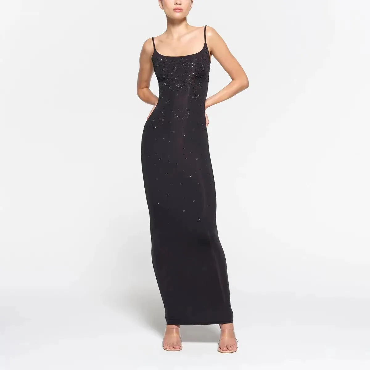 Sexy flash diamond black halter Womens dresses y2k Spice Girl style Slim package hip temperament long dress 2024 spring new