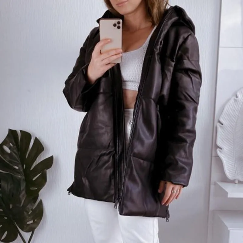 Simplee Elegant black straight tube long parkas Winter coat
