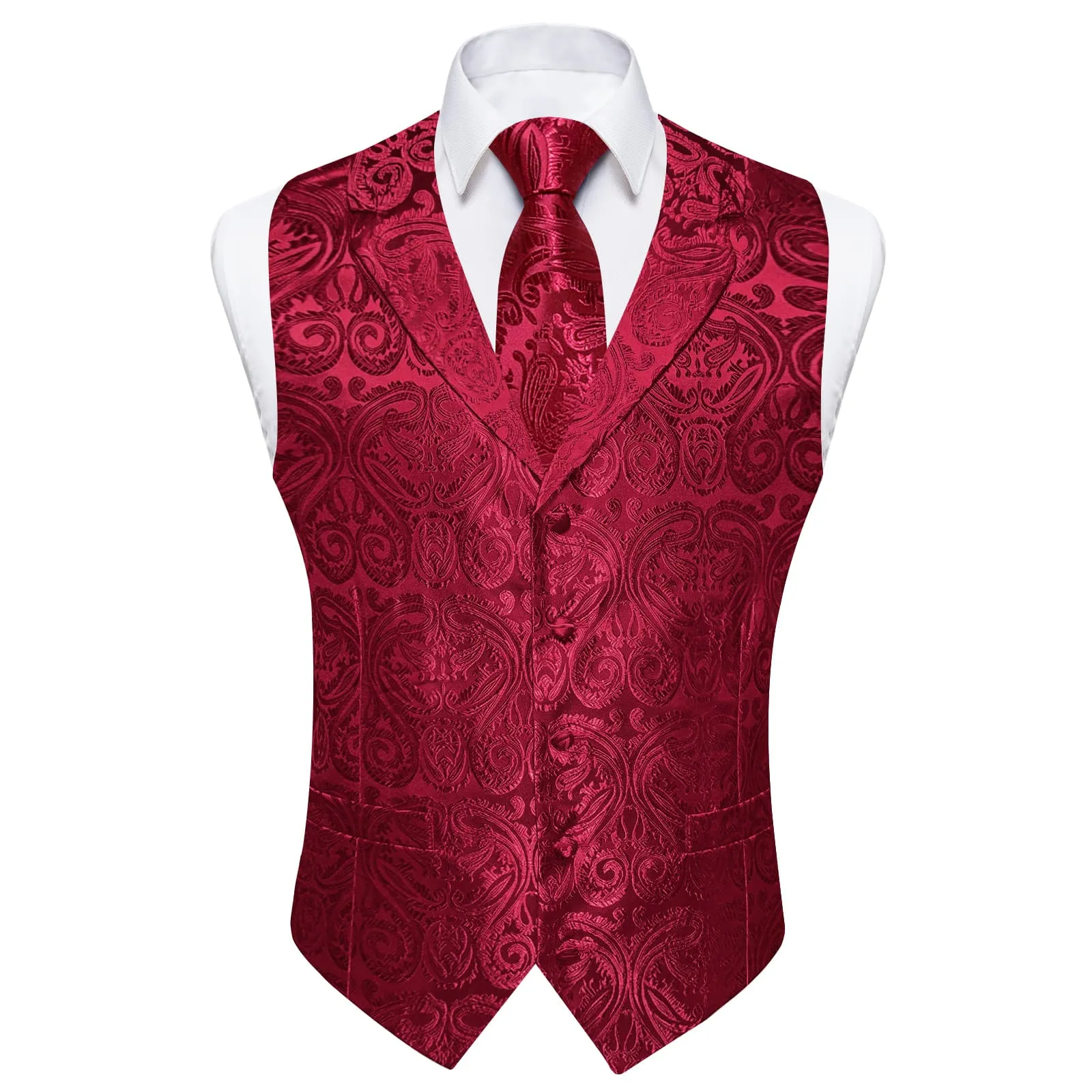 Ties2you Dress Vest Burgundy Paisley Notched Collar Silk Mens Work Vest Tie Set