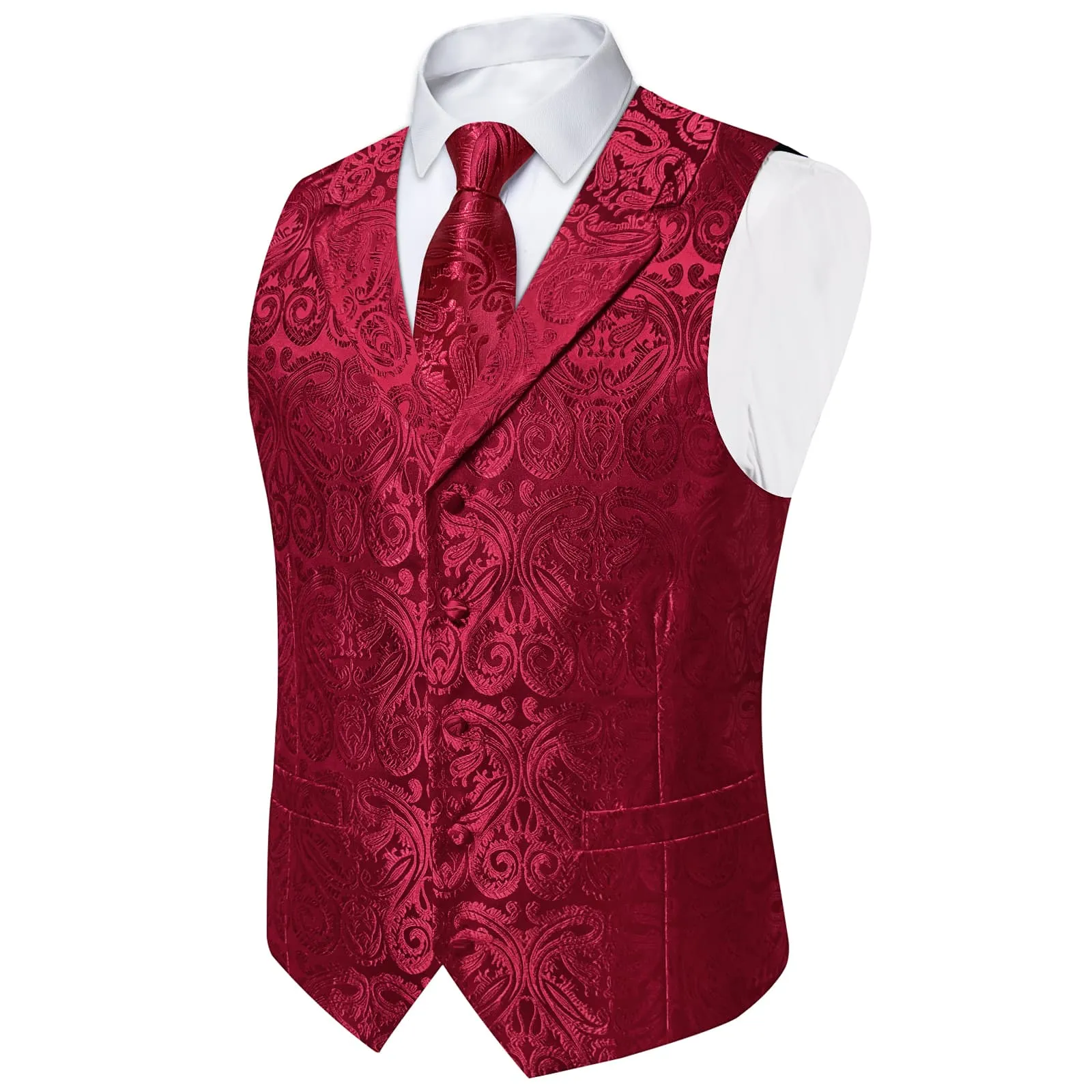 Ties2you Dress Vest Burgundy Paisley Notched Collar Silk Mens Work Vest Tie Set