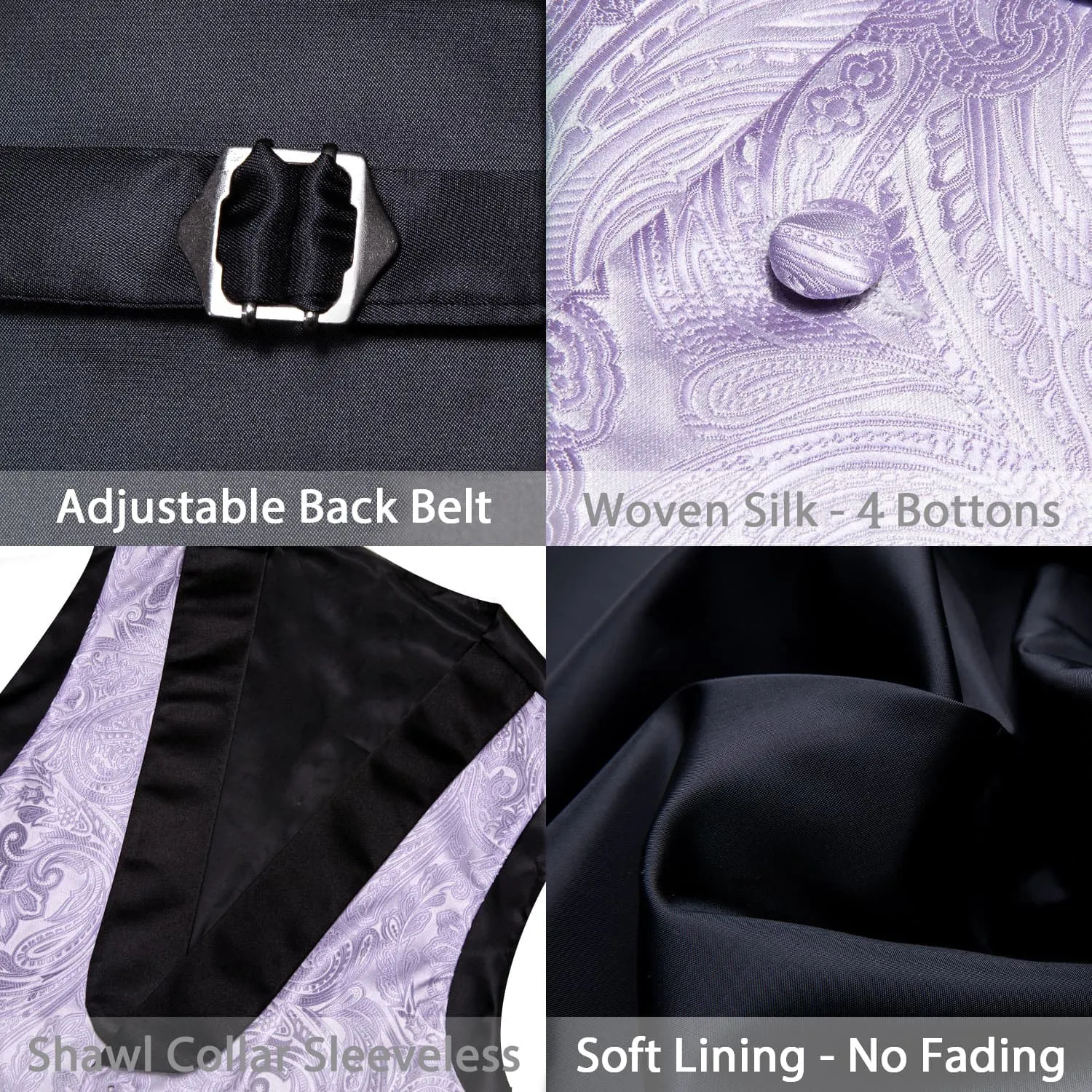 Ties2you Tuxedo Vest Light Purple Paisley Black Shawl Collar Silk Dress Vest for Men