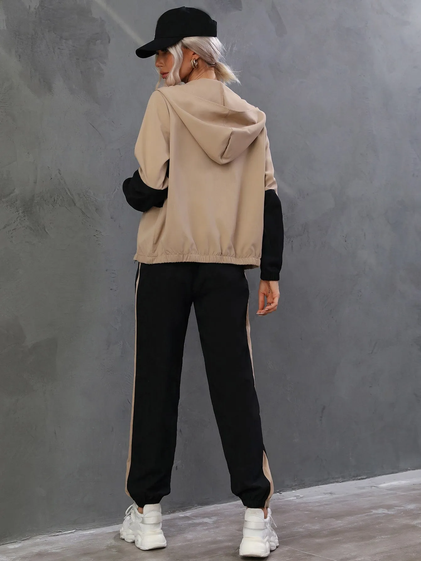 Two Tone Zip Up Hooded Jacket & Pants