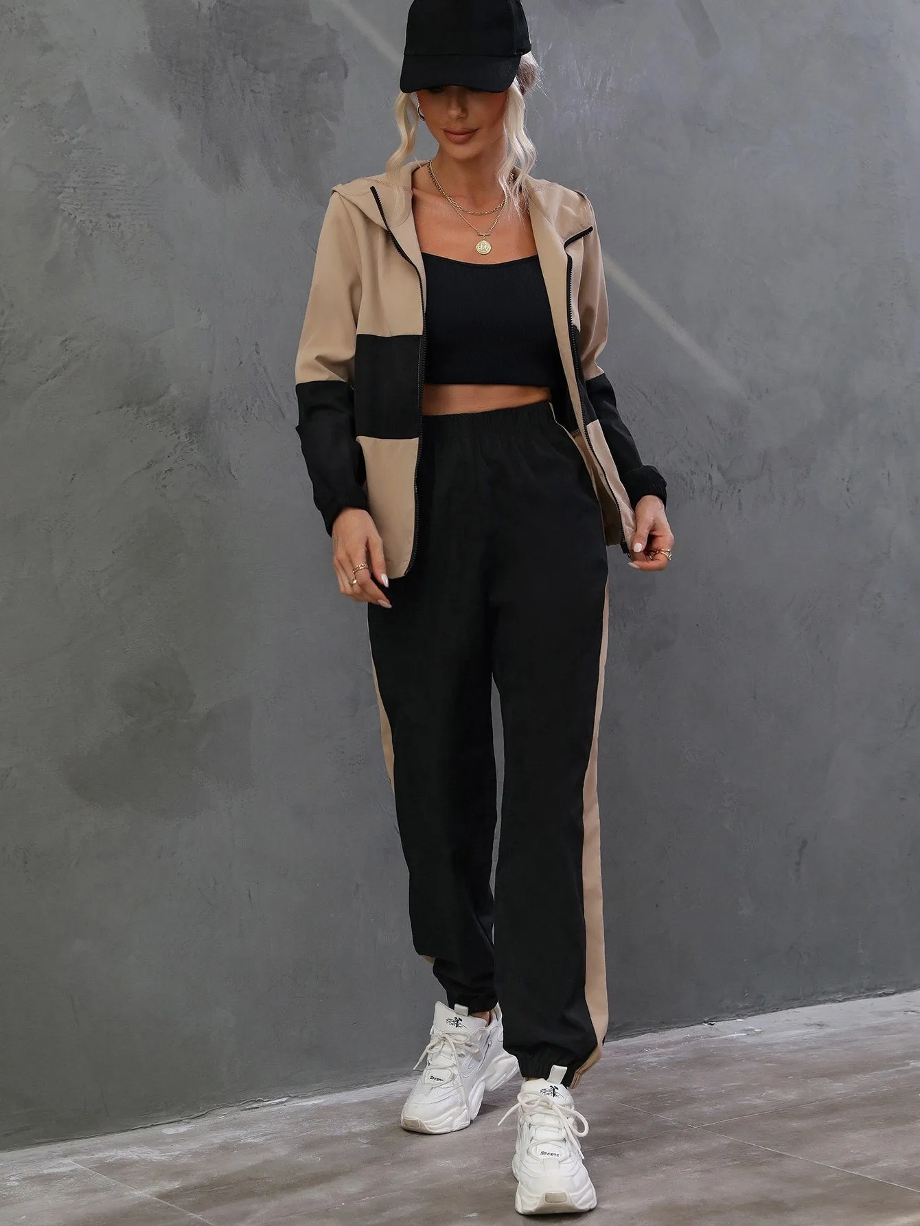 Two Tone Zip Up Hooded Jacket & Pants