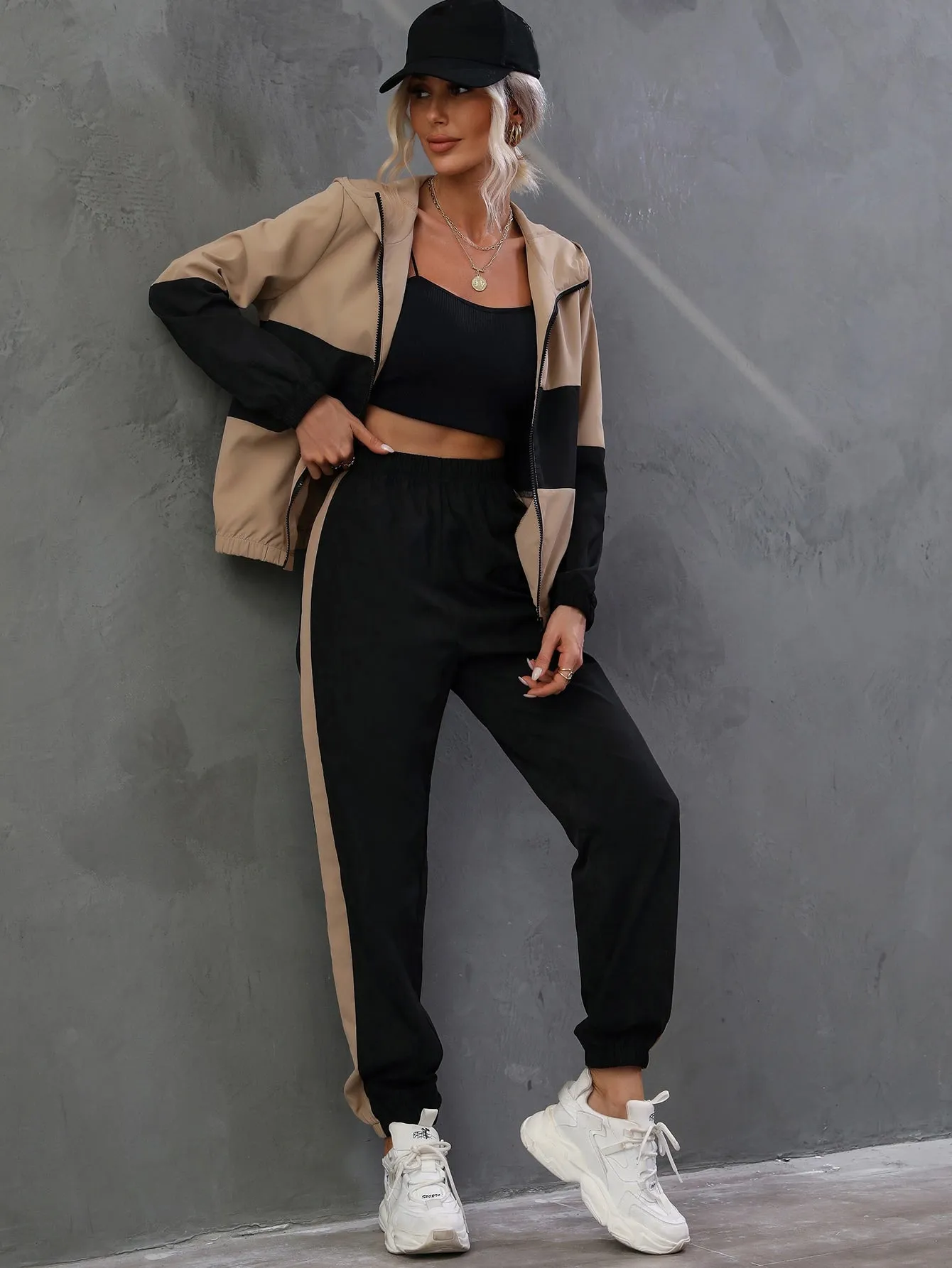 Two Tone Zip Up Hooded Jacket & Pants