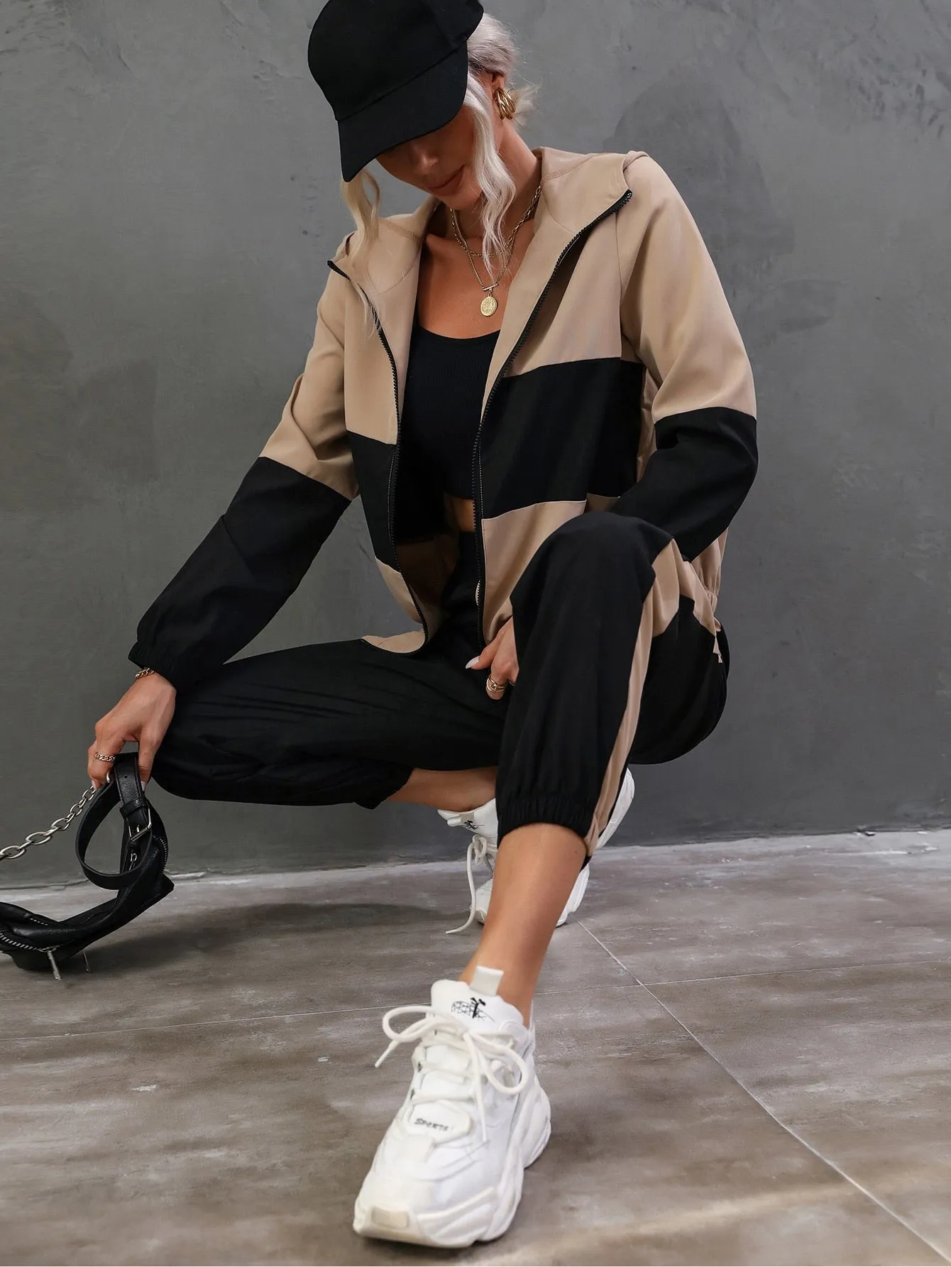 Two Tone Zip Up Hooded Jacket & Pants