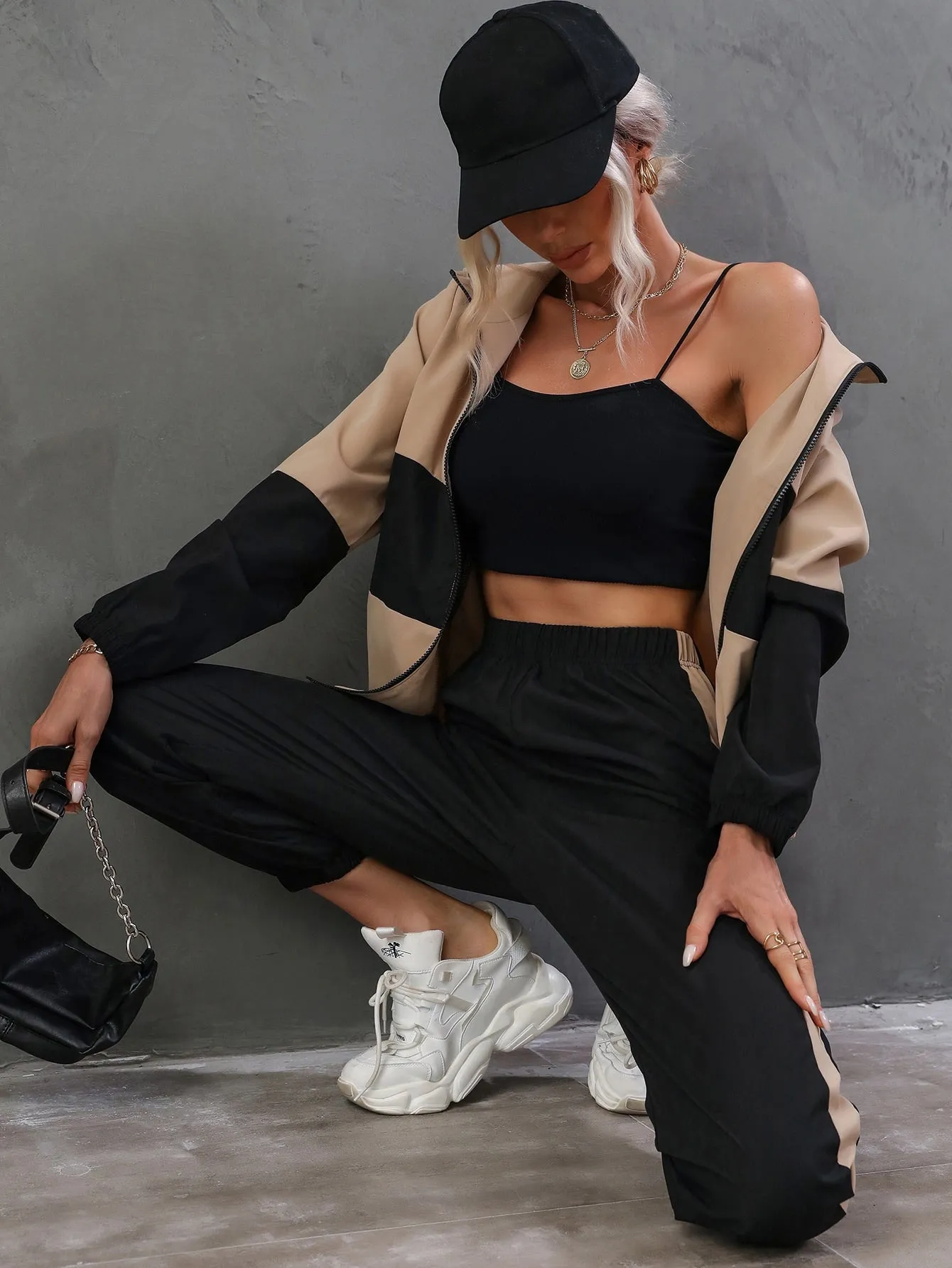 Two Tone Zip Up Hooded Jacket & Pants