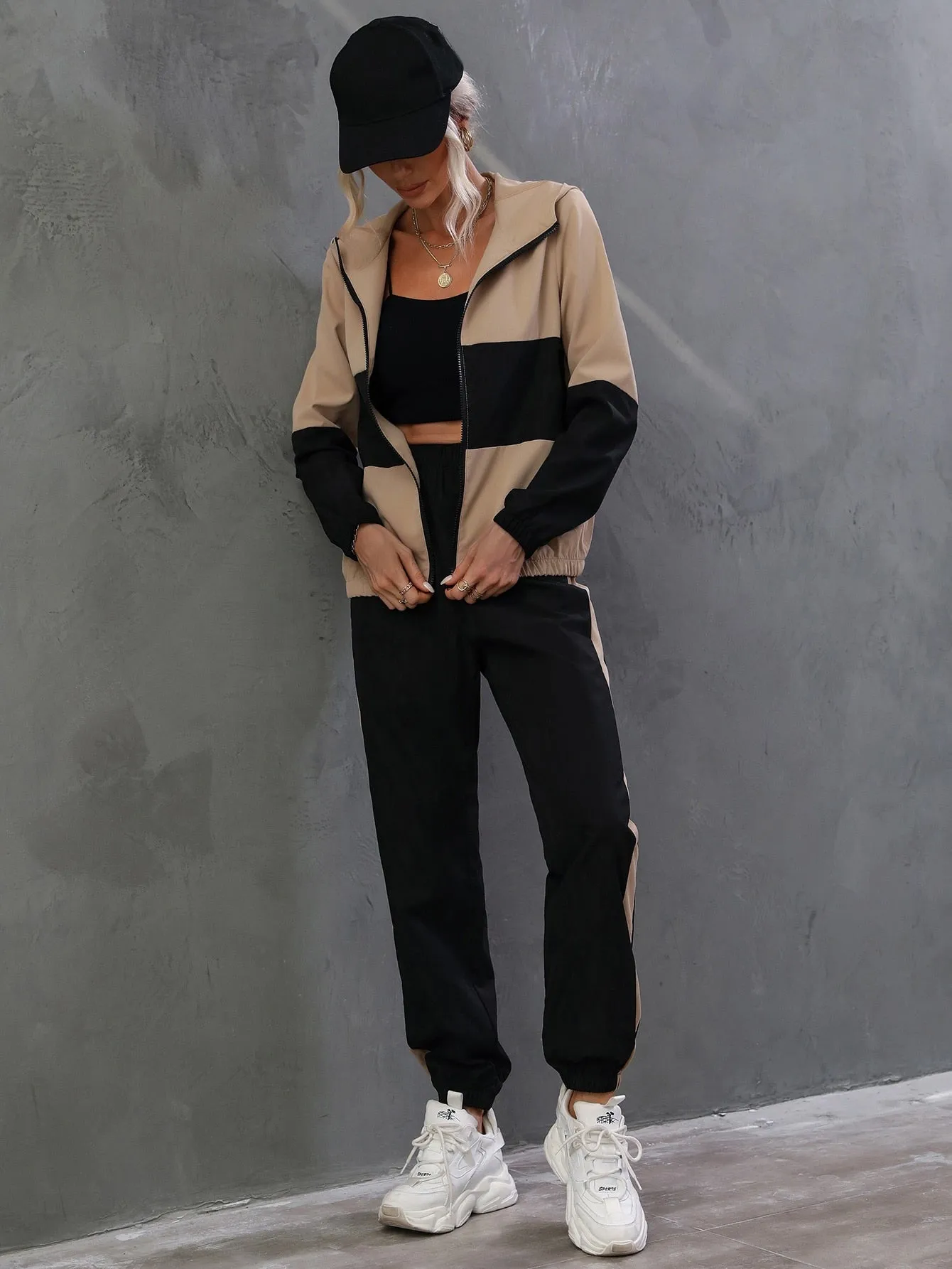 Two Tone Zip Up Hooded Jacket & Pants