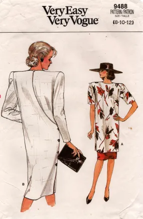 Very Easy Vogue 9488 Womens Curved Back Dress Tunic & Skirt 1980s Vintage Sewing Pattern Size 8 - 12 UNCUT Factory Folded