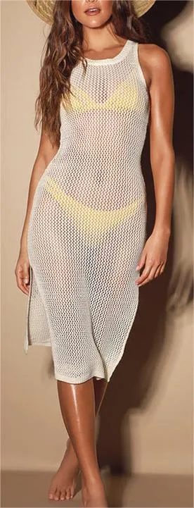 Vest-Style Knitted Dress Sexy Hollow Out Cutout Beach Dress Seaside Vacation Bikini Jacket Swimsuit Sun Protection Clothing