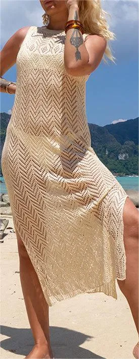 Vest-Style Knitted Dress Sexy Hollow Out Cutout Beach Dress Seaside Vacation Bikini Jacket Swimsuit Sun Protection Clothing