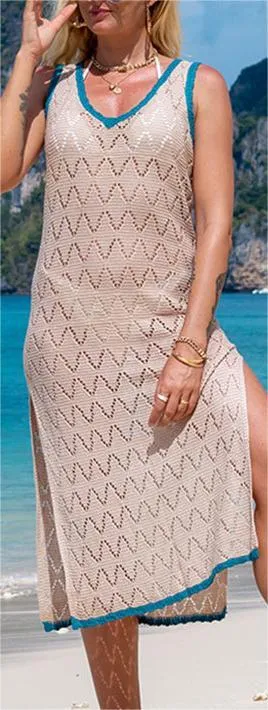 Vest-Style Knitted Dress Sexy Hollow Out Cutout Beach Dress Seaside Vacation Bikini Jacket Swimsuit Sun Protection Clothing