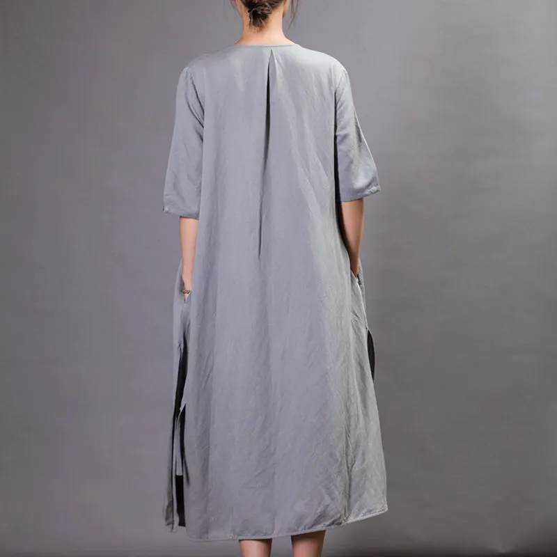 Vintage Embroidered V-Neck Cardigan Dress For Women