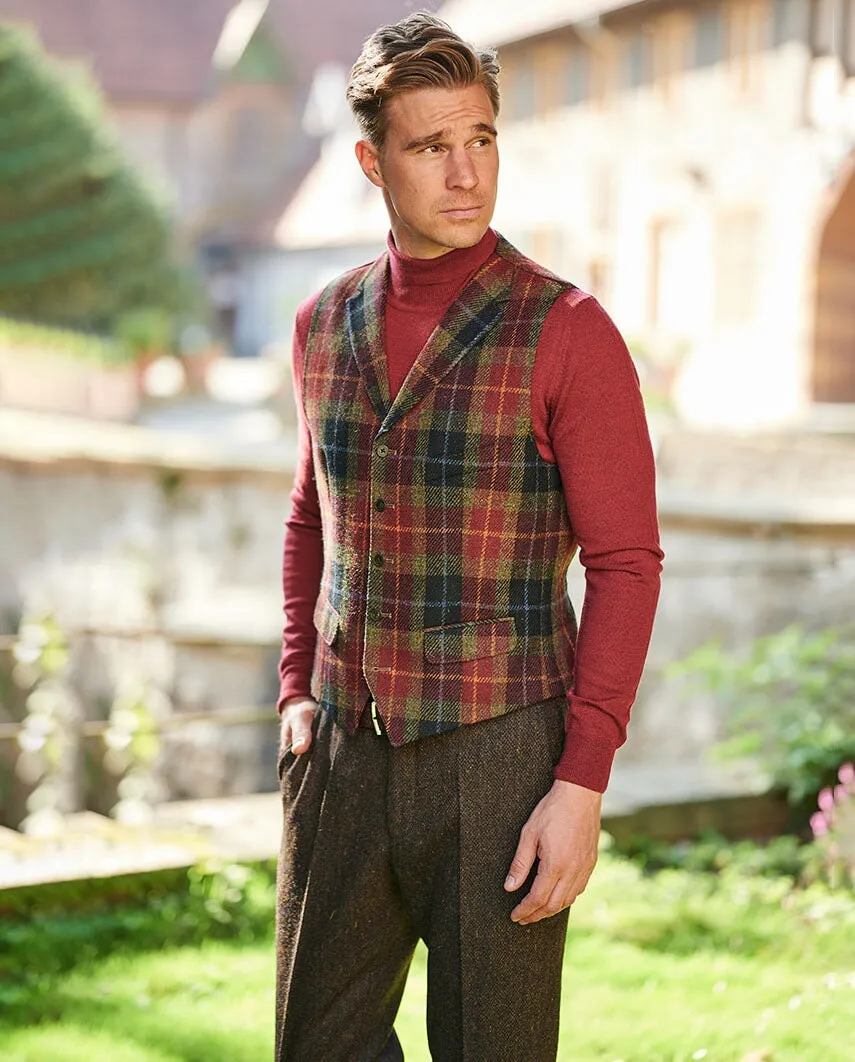 Wales tweed vest, Harris Tweed, vinrød/blå/grøn tern - check of island