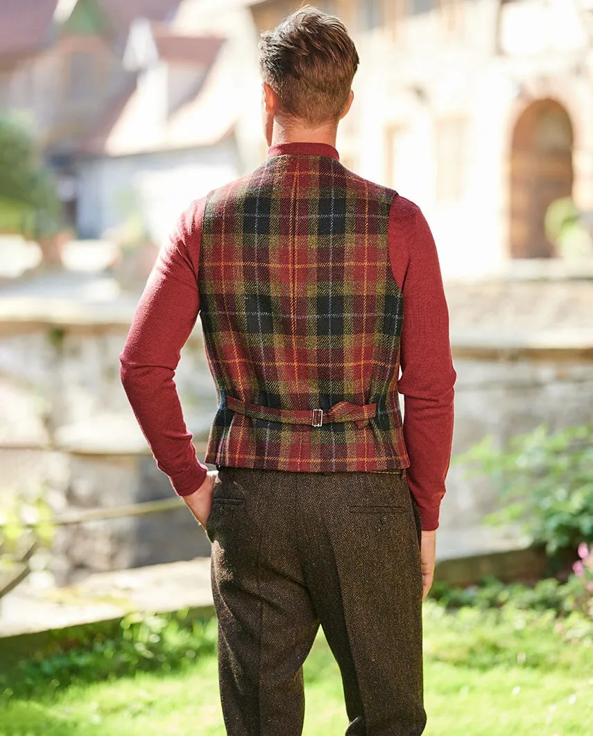 Wales tweed vest, Harris Tweed, vinrød/blå/grøn tern - check of island