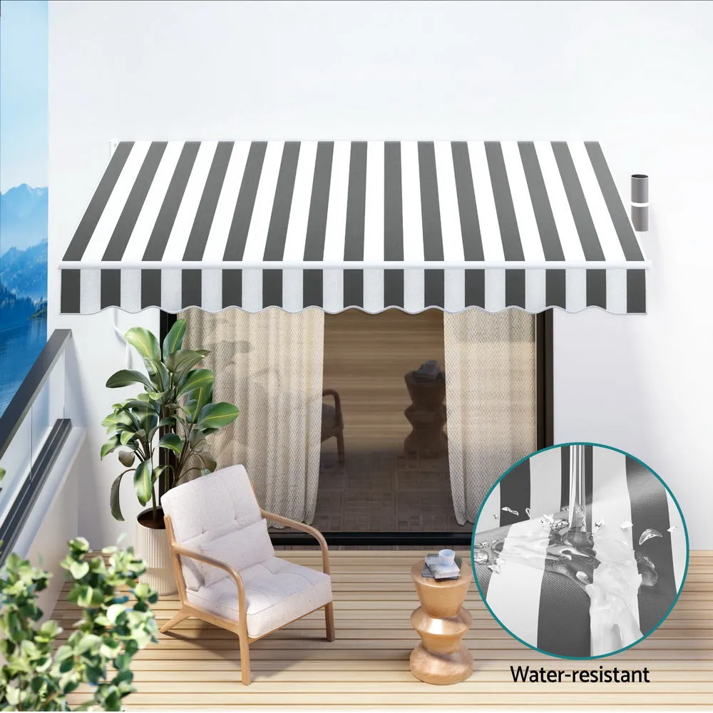 Wall Mounted Folding Arm Window Awning Outdoor Blinds Retractable Canopy Sunshade 4Mx3M Grey White