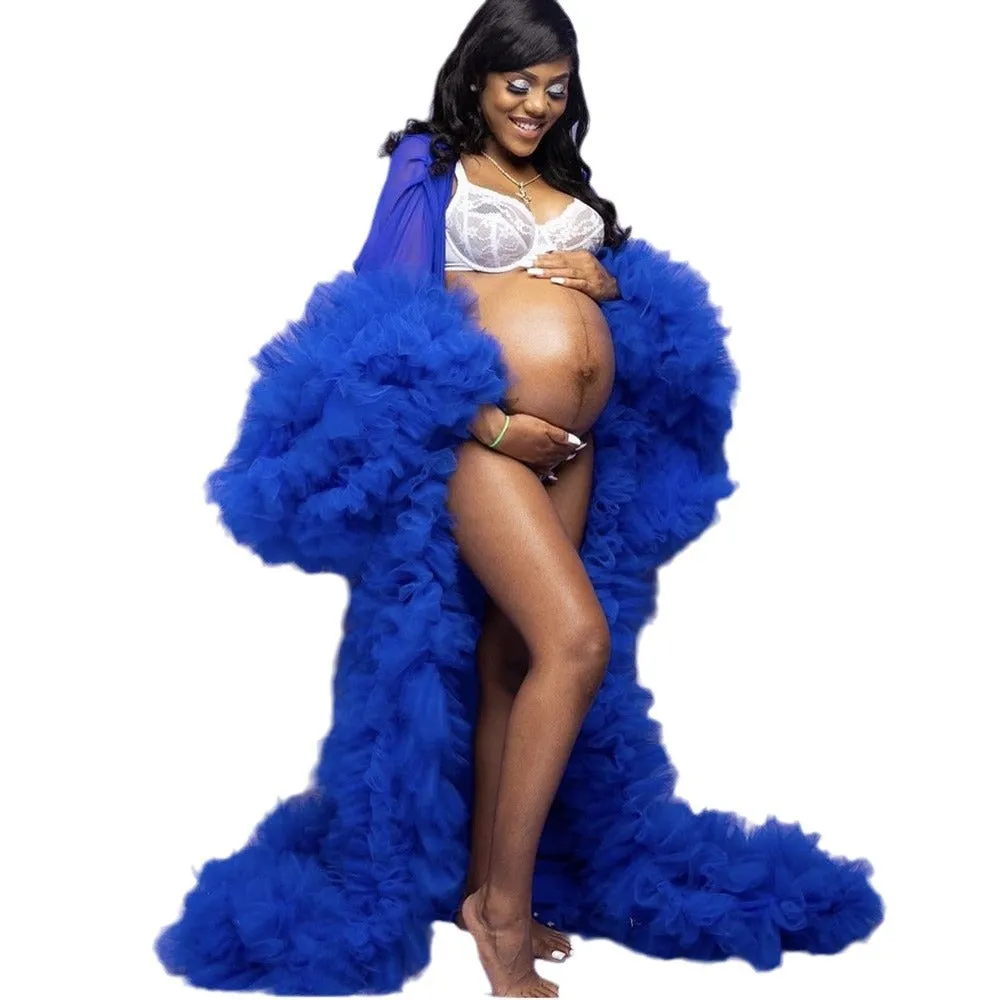 Wjczt maternity dress 2024 New Autumn and Winter Woolen Coat plus Size Pregnant Women's Long over-the-Knee Mesh Coat