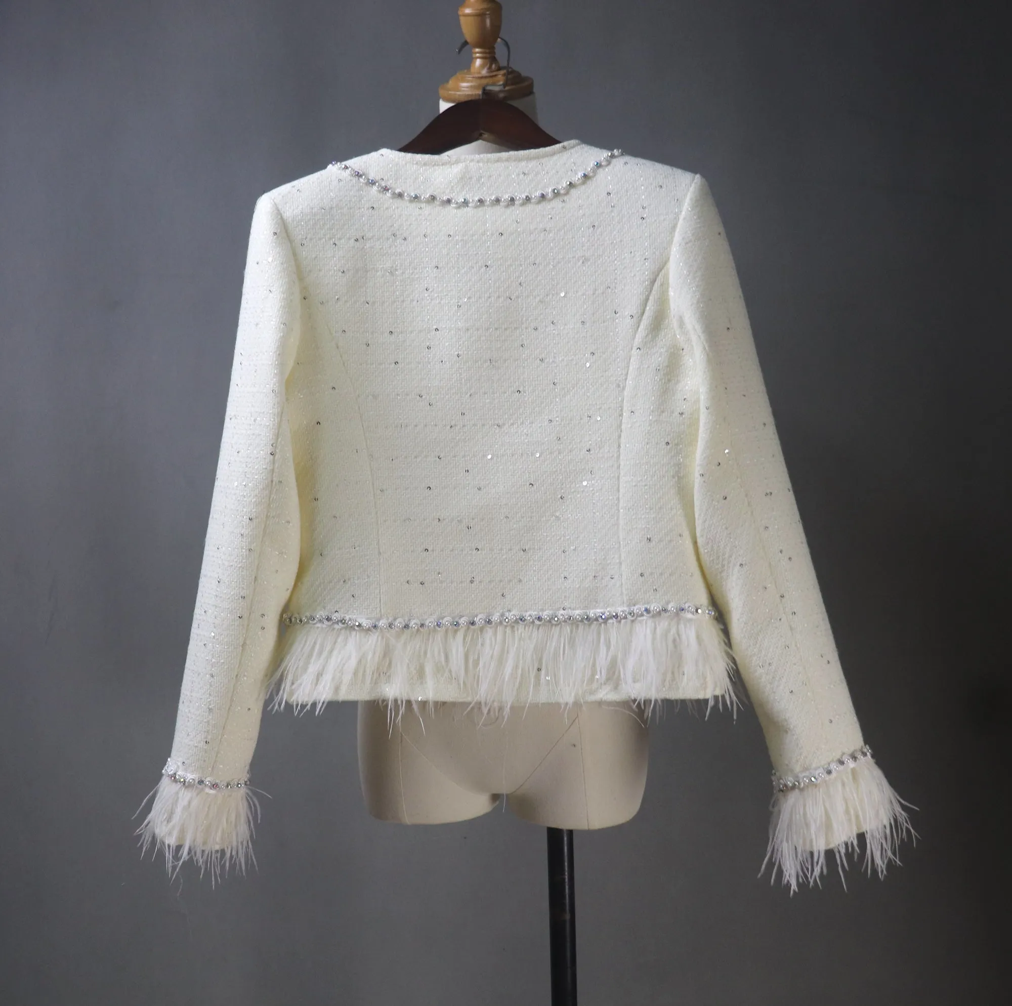 Womens Custom Made White Skirt Suit With Fur Trims