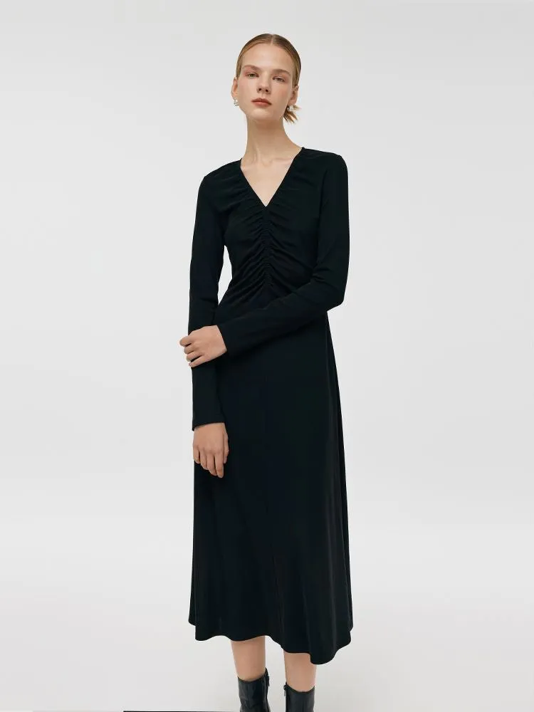 Worsted Wool Lapel Cropped Trench Coat And Acetate Midi Dress Two-Piece Set