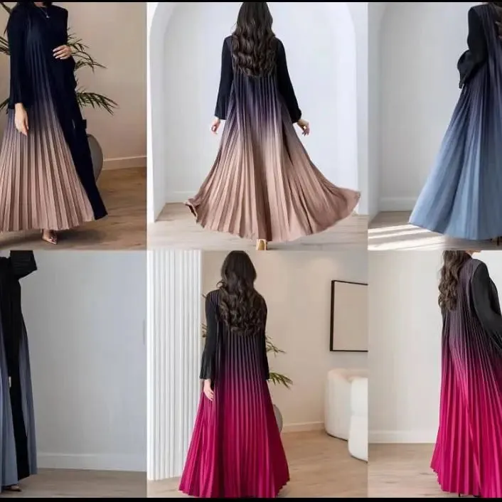 Wrinkled Trench Coat for Women in Autumn , New Fashion Print Gradient Color Flared Sleeves, Cardigan Long Style