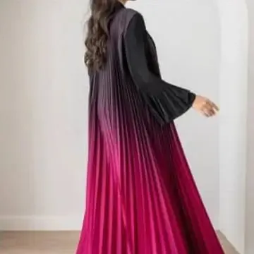 Wrinkled Trench Coat for Women in Autumn , New Fashion Print Gradient Color Flared Sleeves, Cardigan Long Style