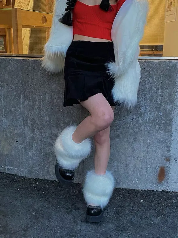 Y2k faux fur leg warmers