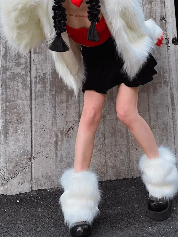 Y2k faux fur leg warmers
